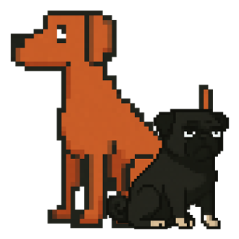 A Vizsla and a Black Pug sitting together