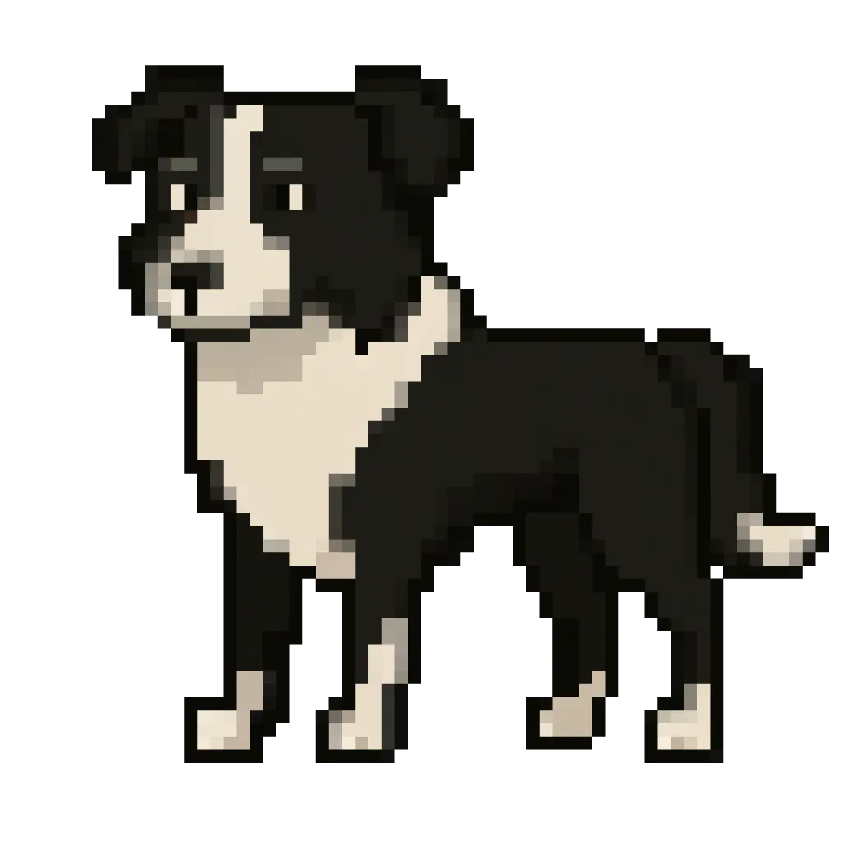 A pixealted image of an adult border collie
