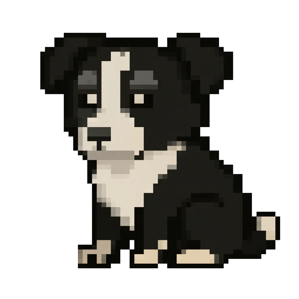 A pixealted image of a puppy border collie