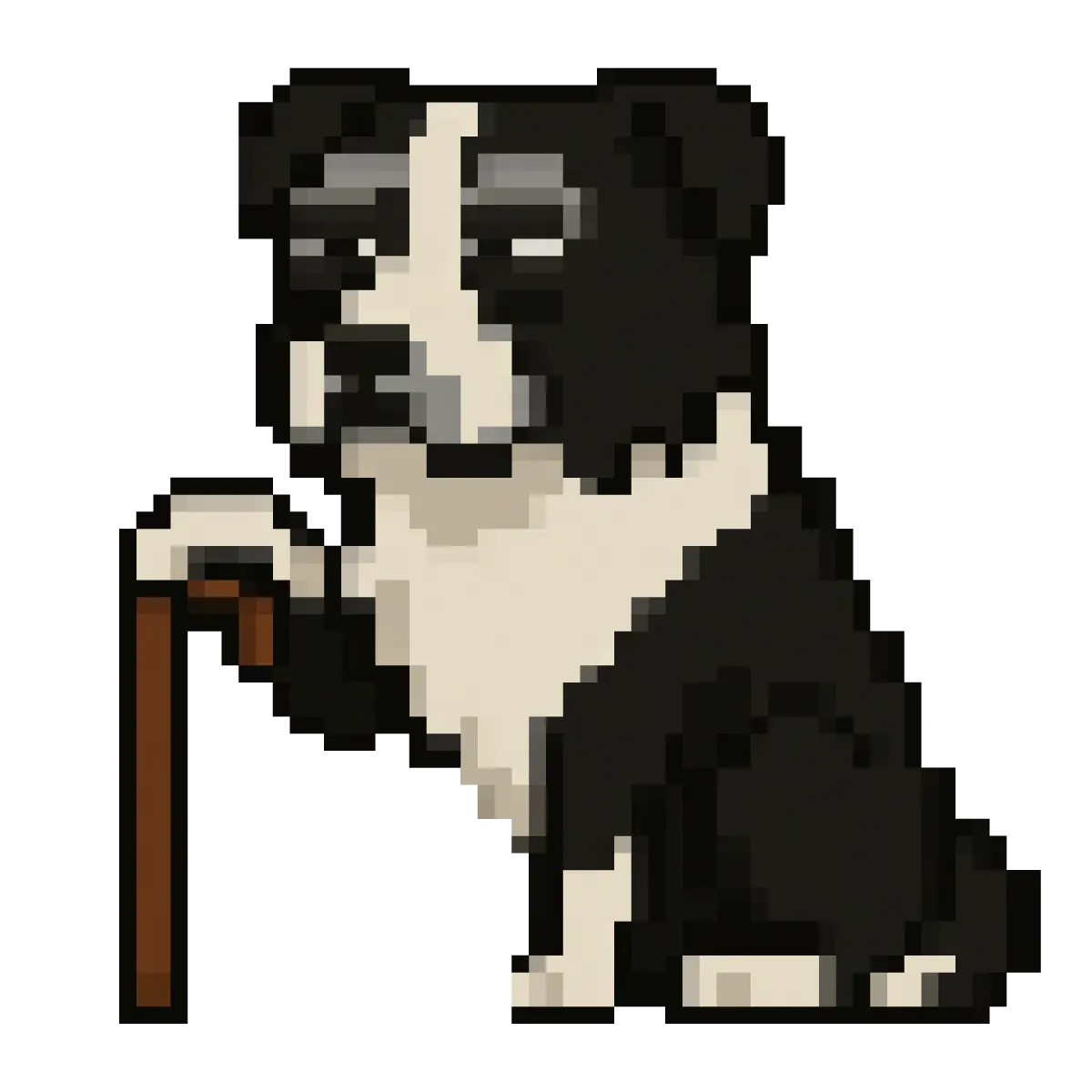 A pixealted image of a senior border collie